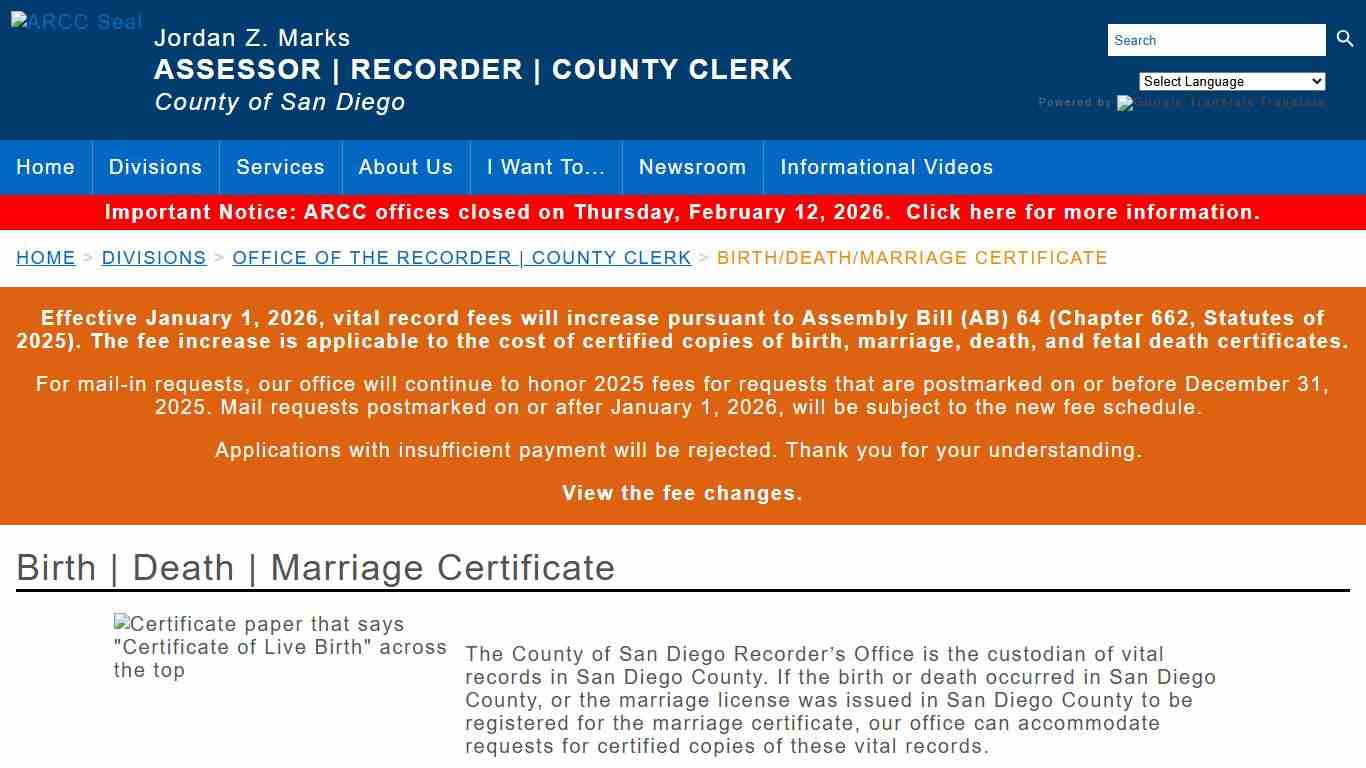Birth/Death/Marriage Certificate